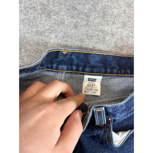 Levis 505 Jeans Mens 32x34 Blue Denim Regular Fit Straight Leg Streetwear Y2K - Picture 8 of 10